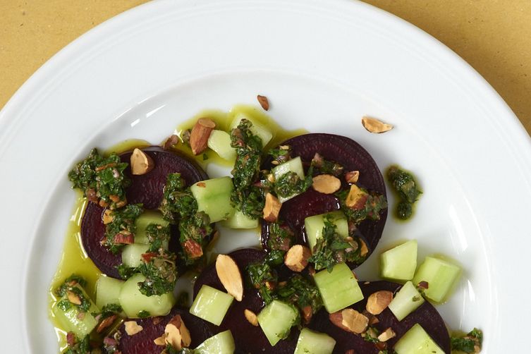 Beet And Cucumber Salad With Toasted Almond Salsa Verde