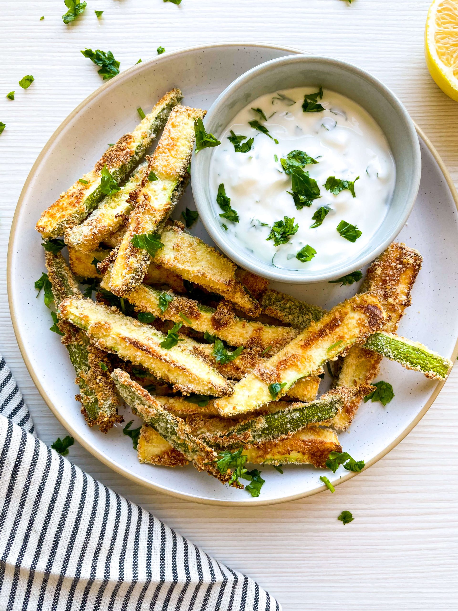 Baked Zucchini Fries with a Greek Yogurt Dipping Sauce
