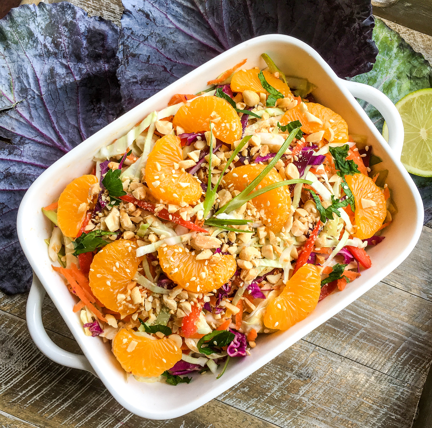 Asian Cabbage Salad with Warm Spicy Peanut Dressing