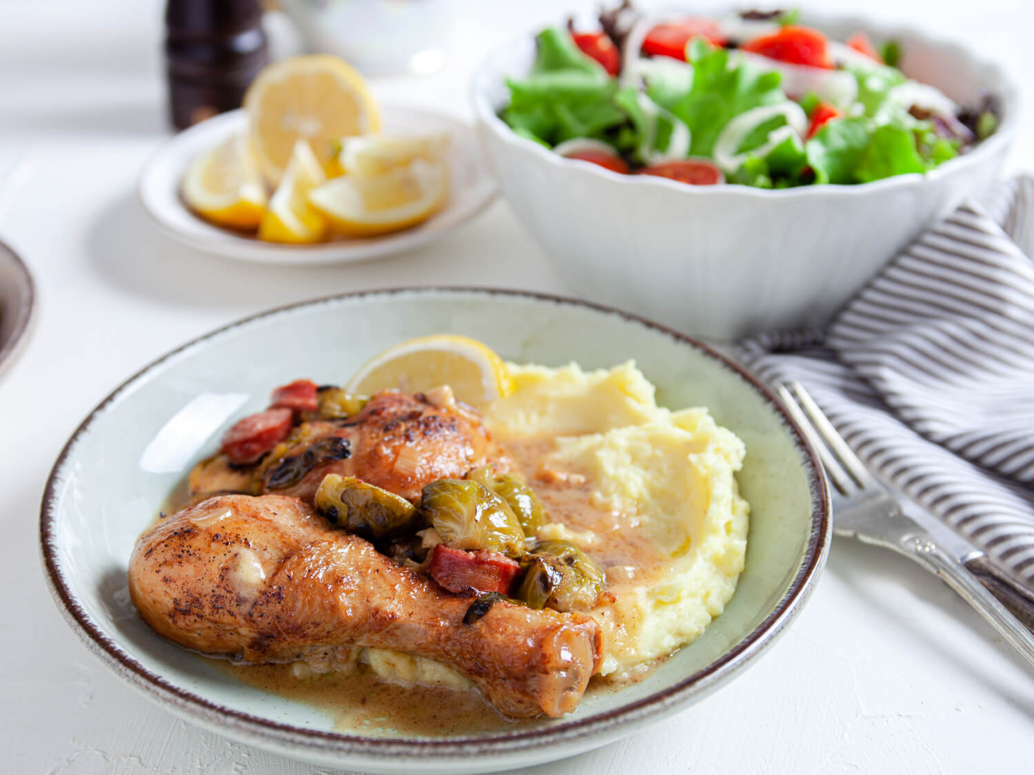 White Wine Coq Au Vin with Brussels sprouts